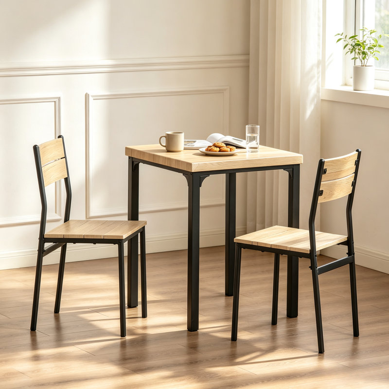 2 -Person Dining Set, Brown, Brown+Black