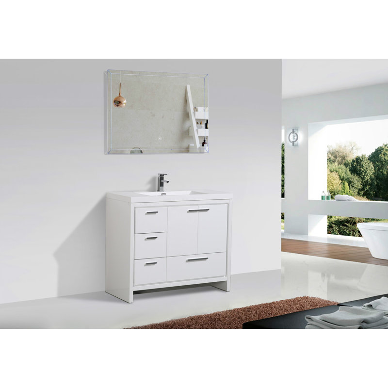 Meuble-lavabo simple 42 po Curly, Blanc très luisant