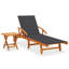Chaise longue simple en acacia de 16 po avec coussins et table Anjelien