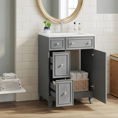 Meuble-lavabo de 24 po avec lavabo en céramique, portes à fermeture douce et 2 tiroirs