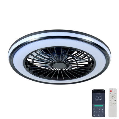 Modern Led Ceiling Fan With Rgb Lighting, Dimmable Bladeless Fan, Reversible Quiet Ceiling Light Fixture For Bedroom Living Room Office