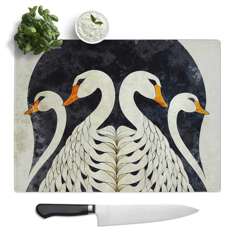 Art Deco Swan  Glass Chopping Board