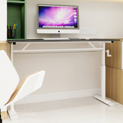 Hauteur - réglable, bureau d'étude multifonctionnel pour les jeunes et les adultes, ajustement manuel, fer et bois gris, support à double colonne, bureau stable à domicile, manuel modulaire de 23,27 po de largeur