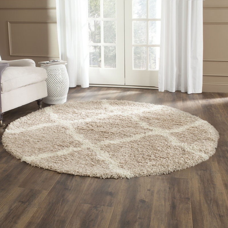 Alonnah Geometric Ivory/Beige Area Rug, Round 4'