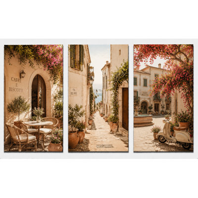 Très grand ensemble de 3 impressions sur toile de village italien, art mural méditerranéen, impression sur toile 24 x 36 pouces - prêt à être accroché