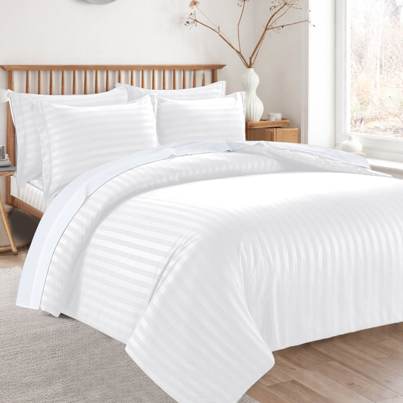 Microfiber 250 TC Reversible Stripe Duvet Cover Set with Pillowcases, Single Duvet Cover + 1 Standard Pillowcase, White