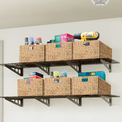 Rectangular Natural Water Hyacinth Hand Woven Rattan Wicker Storage Basket Set with Iron Wire Frame (Set of 6)