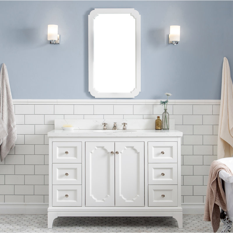 Queen 48" Single Bathroom Vanity Set with Mirror, Pure White