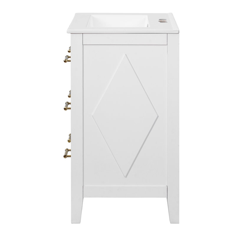 Ensemble de meuble-lavabo simple 24 po avec lavabo en céramique, ensemble de meuble-lavabo autoportant avec 3 tiroirs, cadre en bois massif, blanc