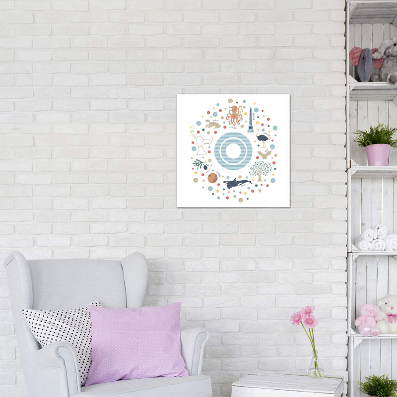 Lettre illustrée O bleue - impression, Toile tendue, Pas de tapis, H 37 po x l 37 po x P 1,5 po