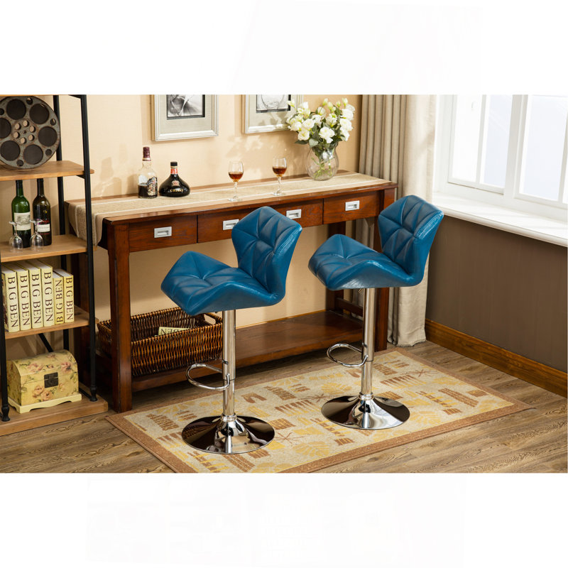 Glasgow Contemporary Tufted Adjustable Height Hidraulic Bar Stools, Set Of 2, Blue