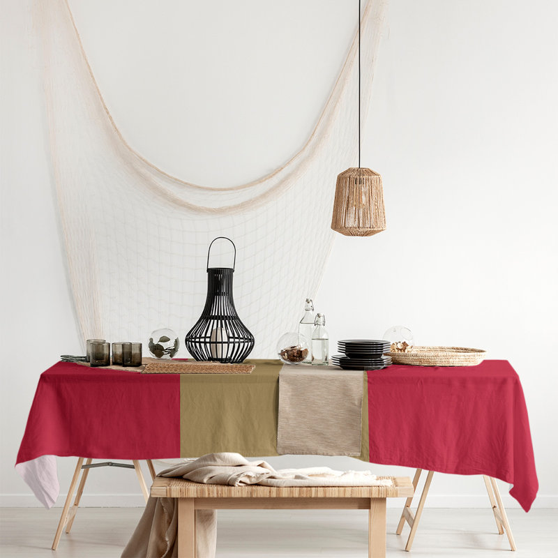 Chemin de table Florida, Rouge / doré mat / rouge, 72 po x 16 po, Polyester