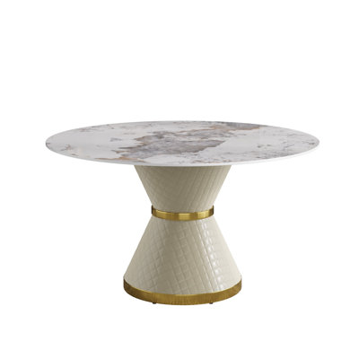 53.15"Modern Artificial Stone Round White Carbon Steel Base Dining Table-Can Accommodate 6 People (Not Including Chair)