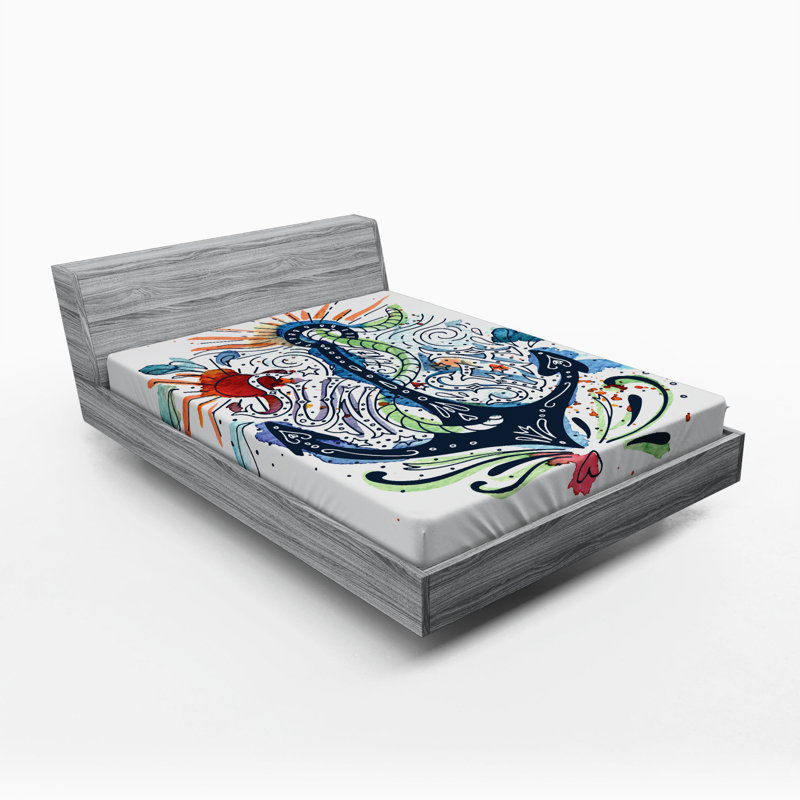 Colorful Anchor Print Queen Microfiber Fitted Sheet