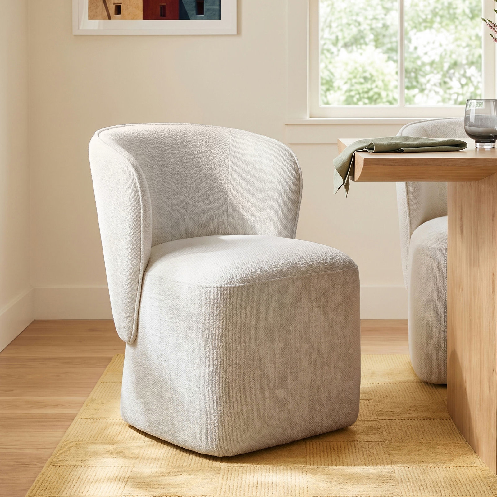 Niha Swivel Dining Chair, Nathan Wheat Tweed