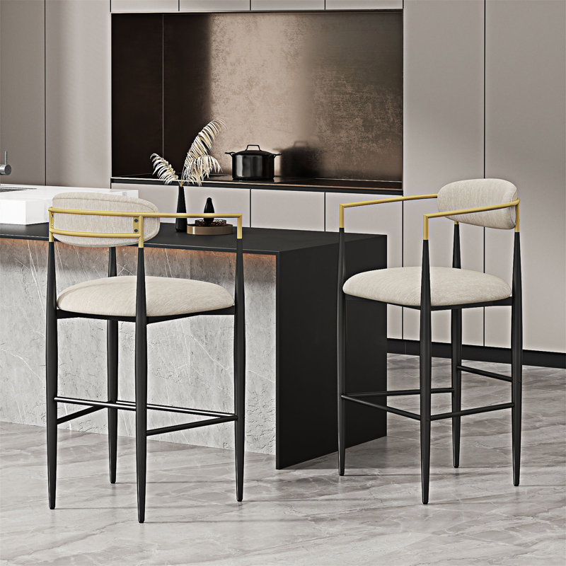 Ensemble de 2 chaises de salle à manger rembourrées avec tabouret de comptoir, Noir, Tissu beige