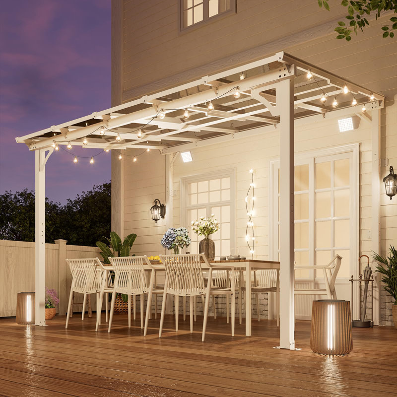 Pergola murale en aluminium avec lumière solaire Yardgrace, H 98 po x l 120 po x P 96 po