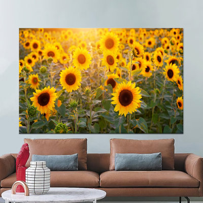 Œuvre imprimée sur toile: conception graphique de tournesol pour décor de maison de campagne, 1P or encadré