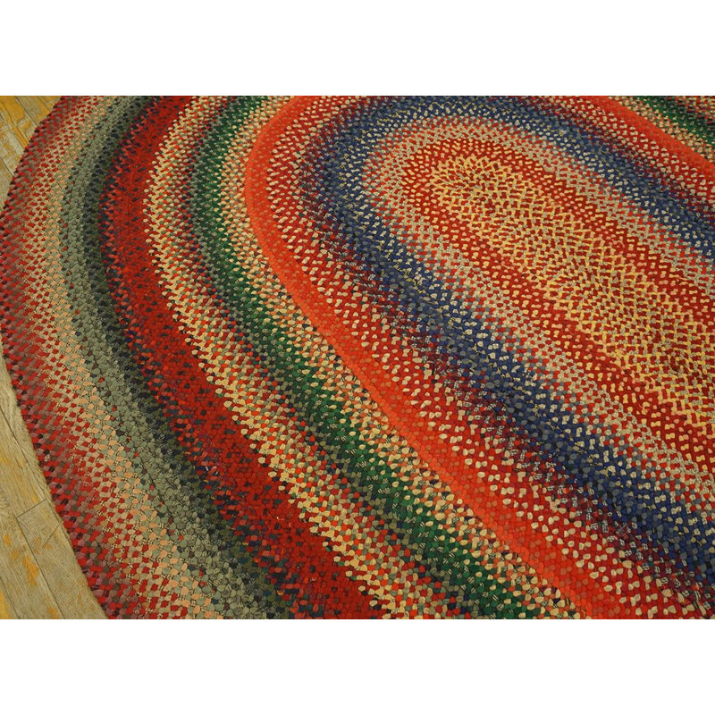 RugsOnNet Rainbow Color Antique American Folk Art Braided Oval Area Rug Carpet