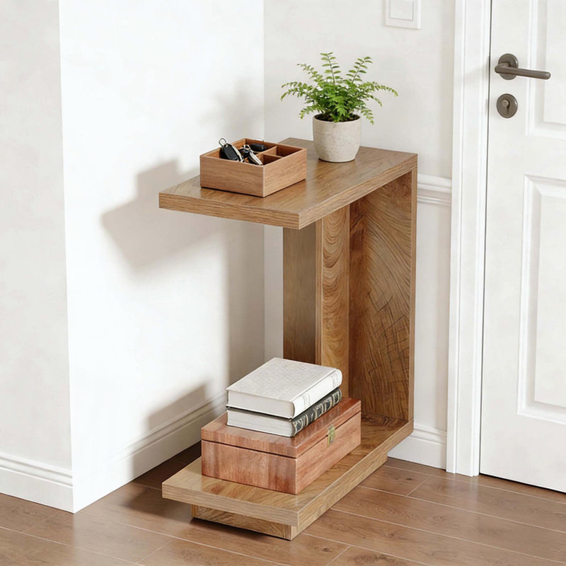 C-Shaped Bedside Table with Slatted Design