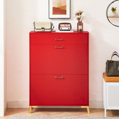 Rangement à chaussures rouge avec 2 tiroirs rabattables