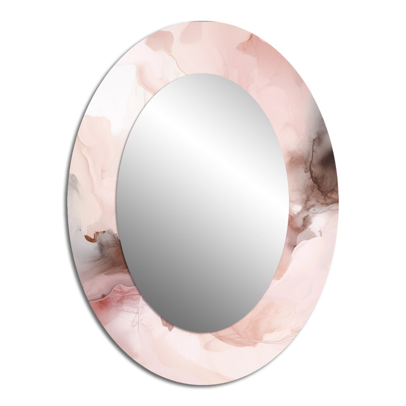 Pink Delicate Abstract Marble III - Modern Oval Wall Mirror, 40" x 30"