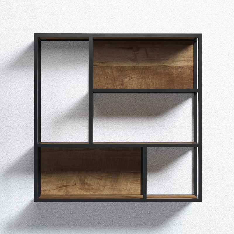 5 Piece Square Metal Accent Shelf with Reclaimed Wood