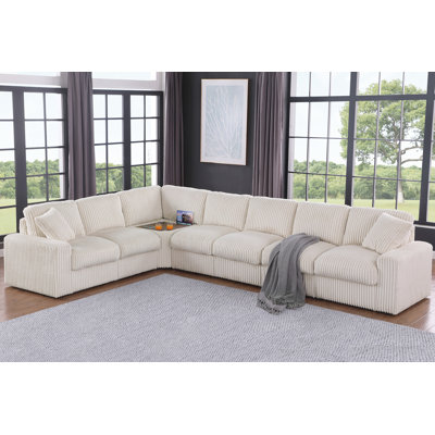 Canapé modulaire en coin Detricia avec console porte-gobelet et table d'angle avec port USB