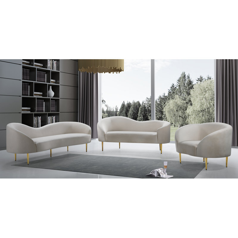 Shurtz 67" Velvet Curved Loveseat, Cream Velvet