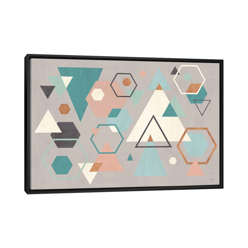 « abstract geo i gray », impression sur toile, Toile avec cadre noir, Pas de tapis, H 32 po x l 48 po x P 1,5 po