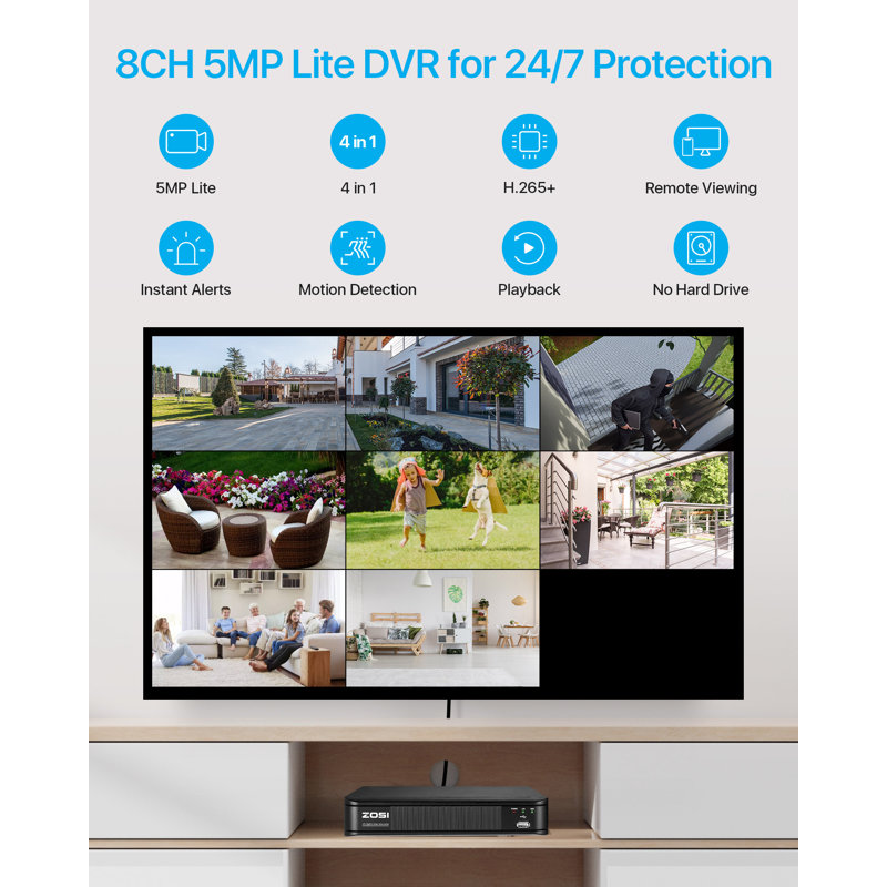 Caméra de sécurité 8CH avec dôme 2MP et système de détection de mouvement, accès à distance, IP66