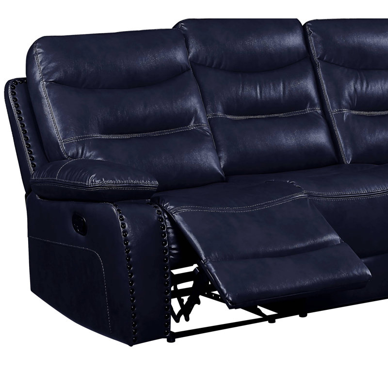 Upholstered 90.4'' Reclining Sofa, Navy Leather Match