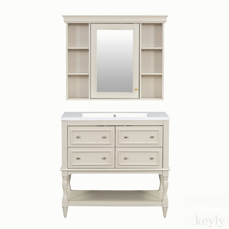 Meuble-lavabo simple 36 po avec plateau en résine et miroir Dredyn, Beige
