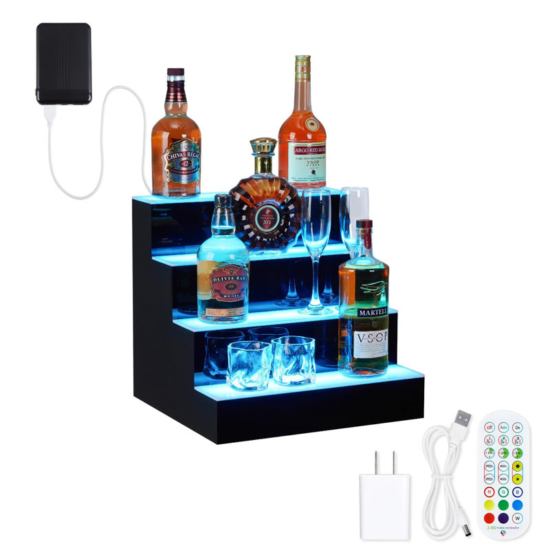 LED Lighted Liquor Bottle Shelf,LED Bar Shelves With Remote & App Control