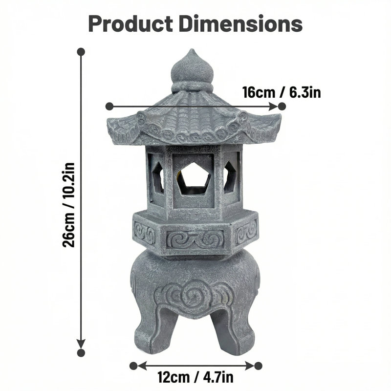Japanese Resin Lantern, Garden Statue, Lighted Roof Outdoor Use
