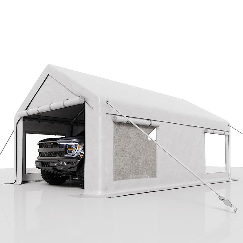 10' x 20' Heavy-Duty Carport Canopy with Roll-Up Windows and Removable Sidewalls, Weather-Resistant Garage Shelter with Ground Nails and Wind Ropes for Cars, Trucks, Boats
