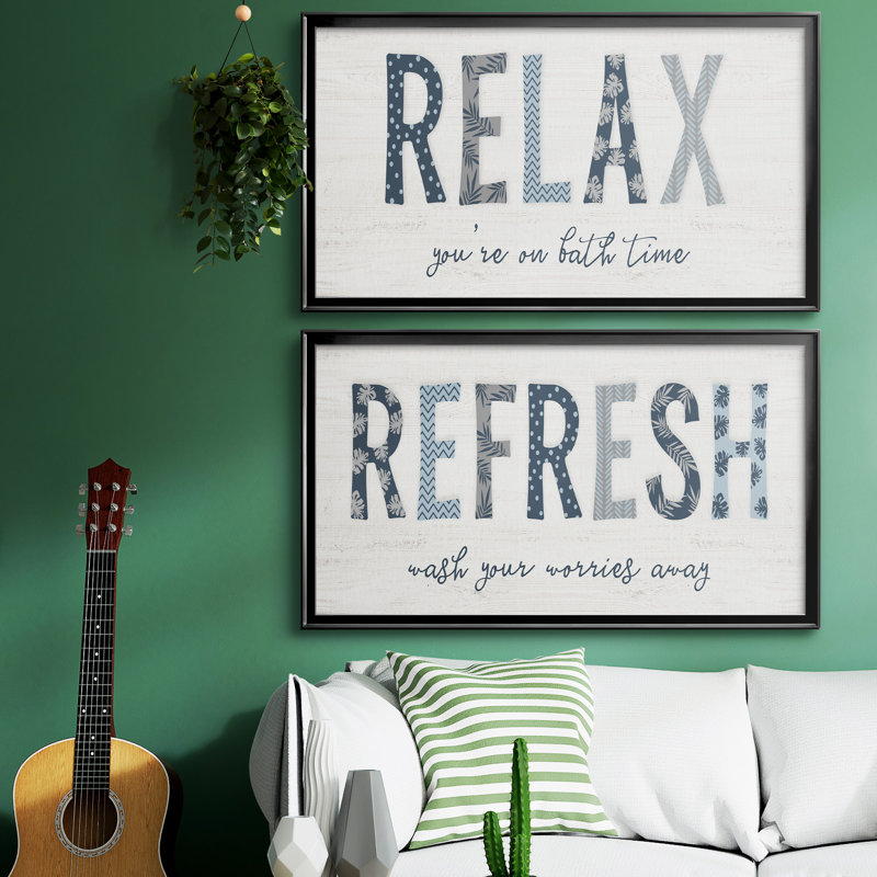 Relax - ensemble de 2 pièces d'art textuel sur toile tendue, Argent, H 10,5 po x l 37 po x P 1,5 po