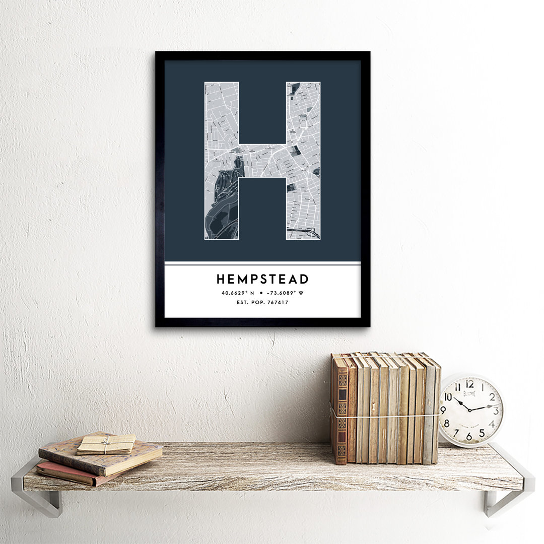 Hempstead City Map Hempstead Navy by Wee Blue Coo - Single Picture Frame Typography