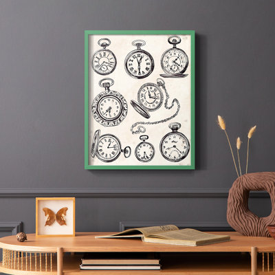 Pocket Watch Sketches I Framed Print - Solid Wood