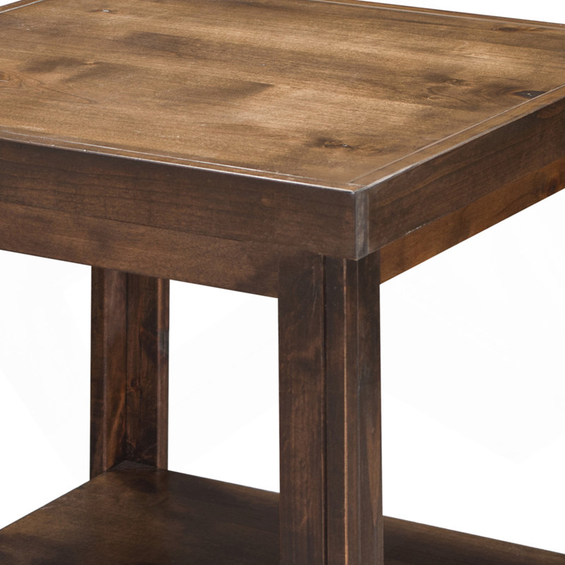Table d'appoint de 24 pouces avec tablette inférieure, aucun assemblage requis, placages et placages en aulne noueux, design urbain rustique