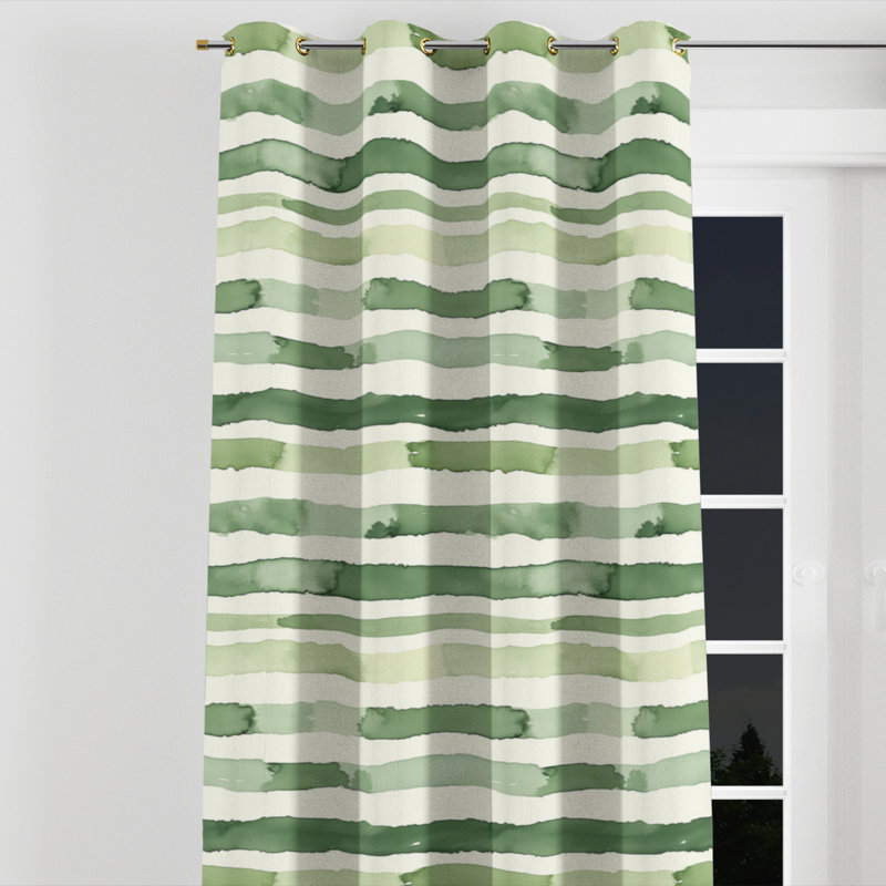 Country Farmhouse Room Darkening Curtains - Striped Green And Beige Marsh Line Grommet Curtain - 1 Panel, 52" W x 120" L