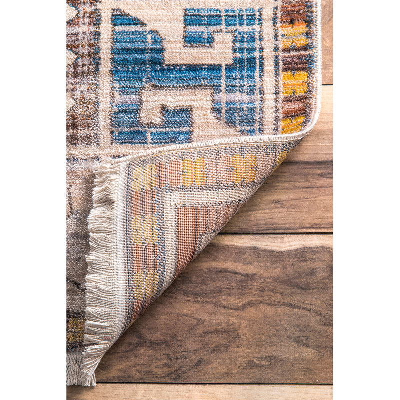 Carshalt Medallion Tassel Performance Rust/Blue Rug, Rectangle 4' x 6'2"