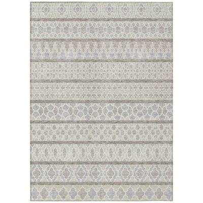 5' X 8' Ivory Beige And Taupe Quatrefoil Washable Indoor Outdoor Area Rug
