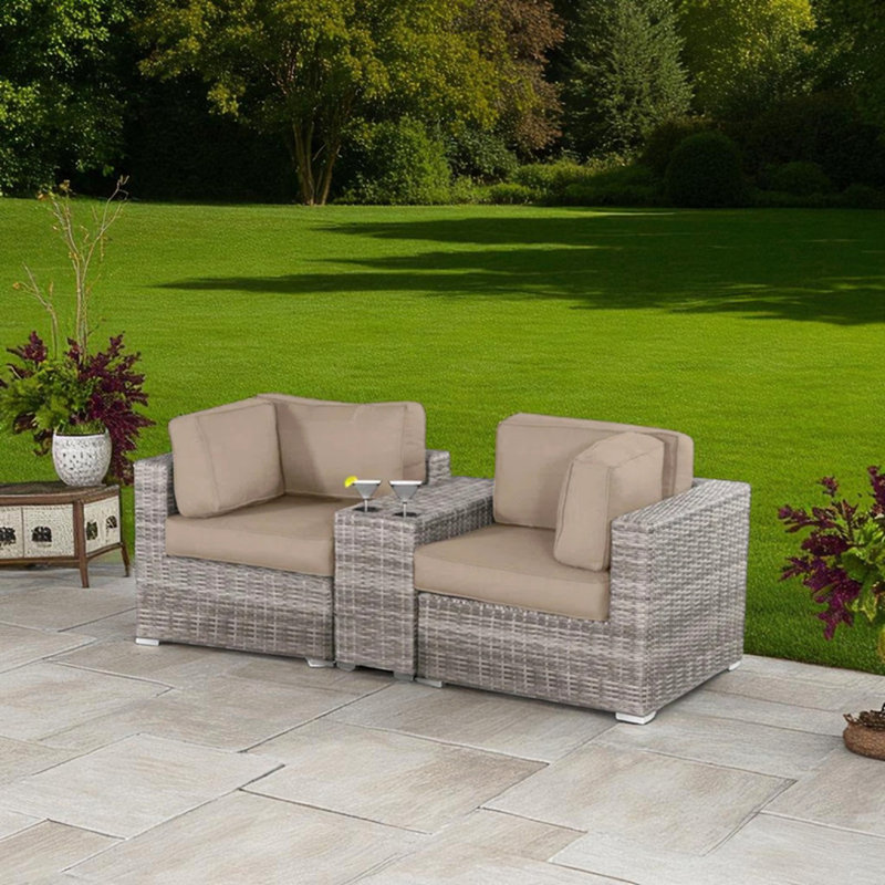 79'' Wide Outdoor Loveseat With HDPE Wicker Frame