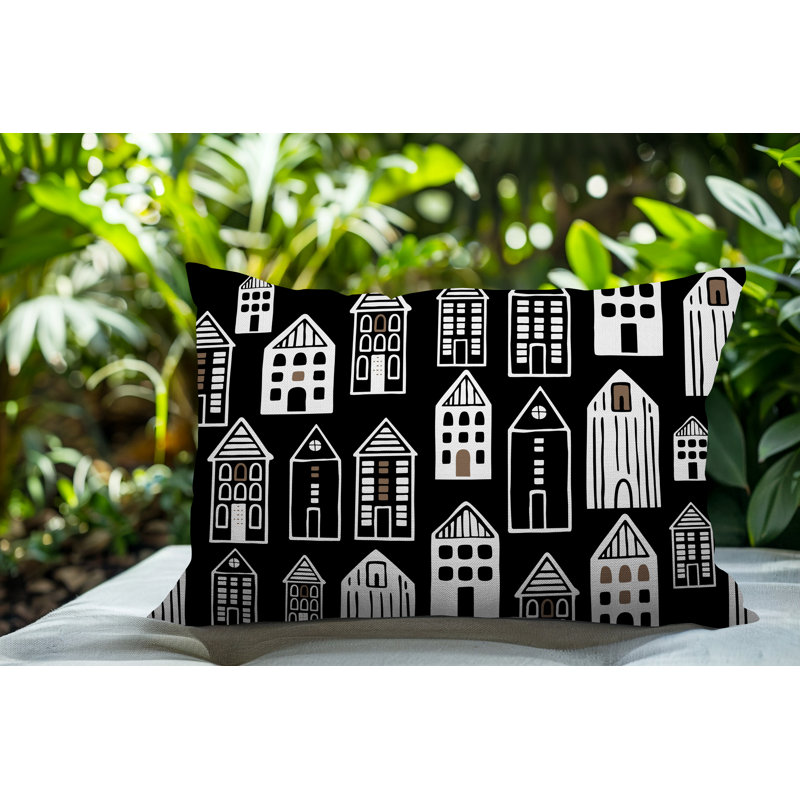 Oreiller rectangulaire réversible intérieur / extérieur Kito, Rectangle H 14 po x l 20 po, Noir