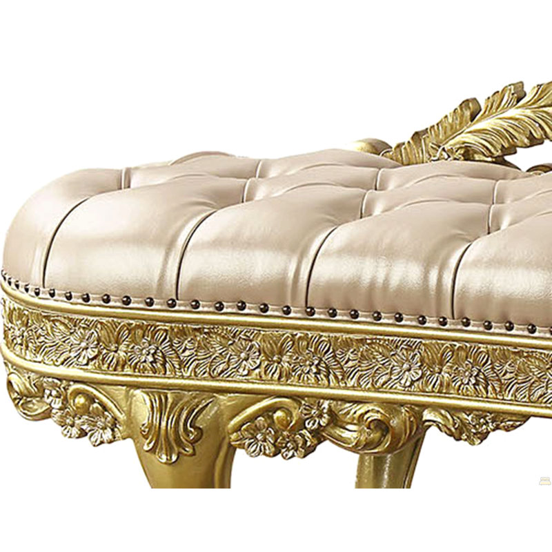 Banc Cabriole en cuir synthétique doré clair et finition dorée
