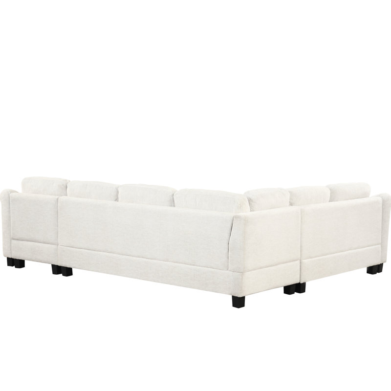 Canapé modulaire en chenille blanc en U de 111,8 po avec rangement mobile pour le salon, 6 sièges, accoudoirs roulés et siège rembourré de mousse