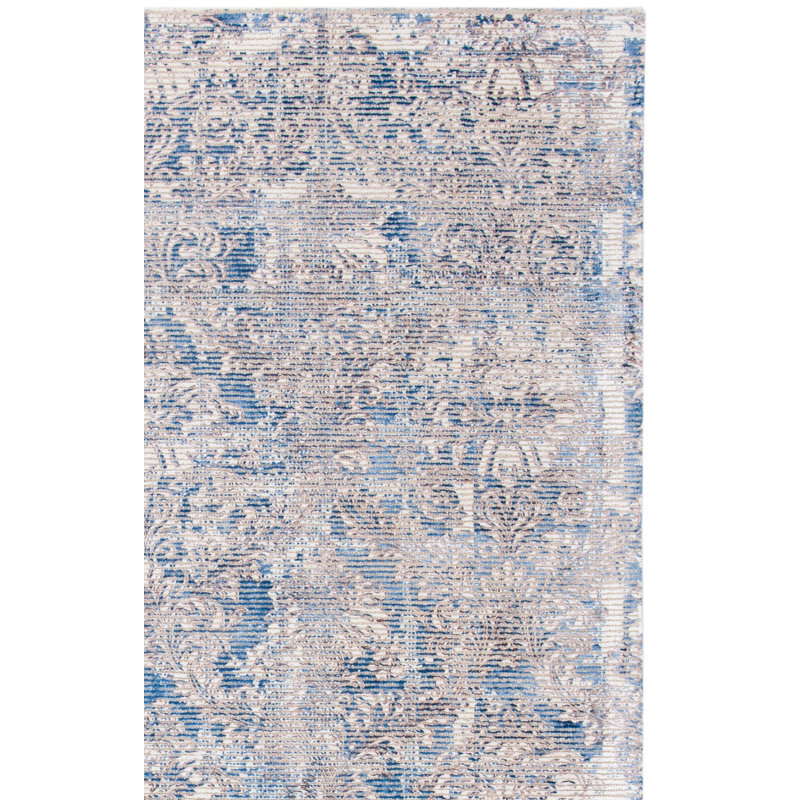 Merseyside Hand Woven Wool/Viscose Oriental Rug in Blue/Ivory, Rectangle 8' x 10'