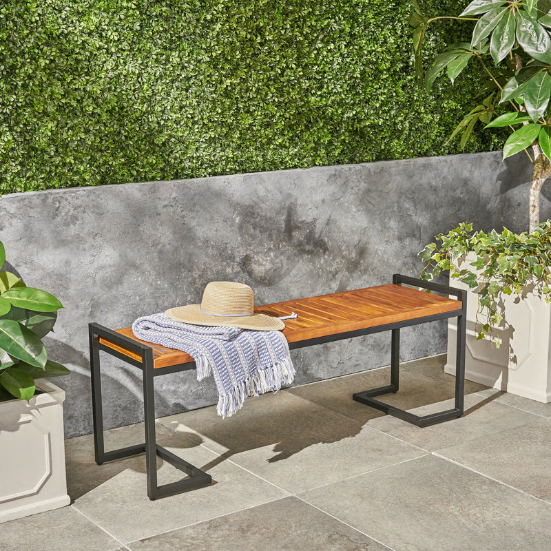 Banc industriel en bois et métal, Teck