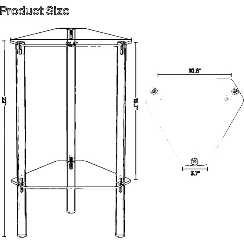 Table de bout moderne triangulaire en acrylique transparent pour petits espaces, table d'appoint d'angle à 2 niveaux avec assemblage facile pour le salon, la chambre à coucher et le balcon